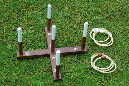 Rustic Ring Toss Game with Wooden Base and 6 Rope Rings