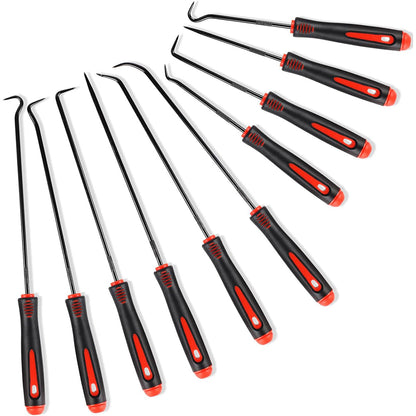 10 Alloy Steel Automotive Oil Seal Hook Pullers with Protective Sleeves - Red