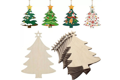 100Pcs Wooden Christmas Tree Decorations Assorted Blank Shapes for Painting