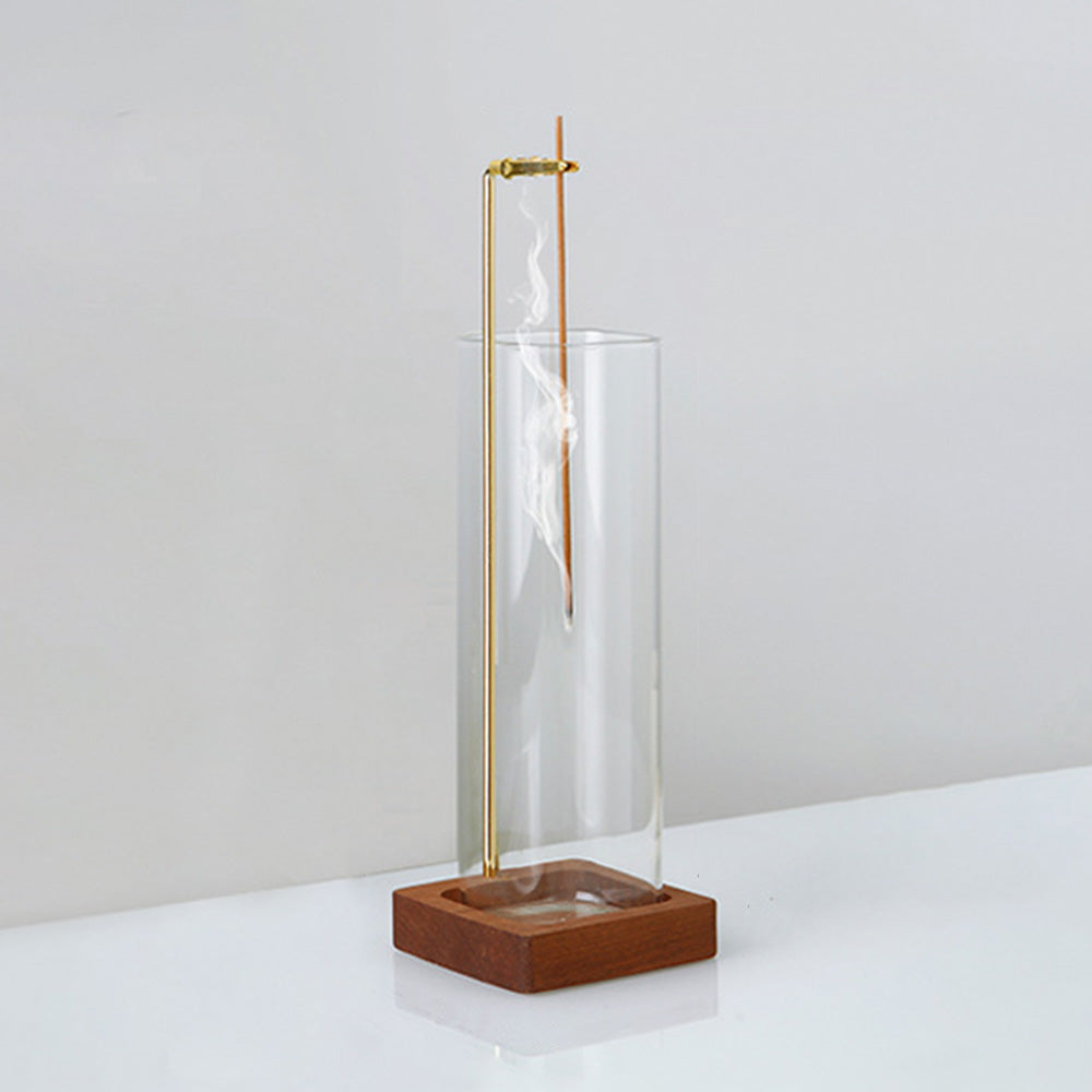 Anti-Ash Incense Holder  Glass Incense Burner with Wooden Base Meditation Yoga Spa Room Decor