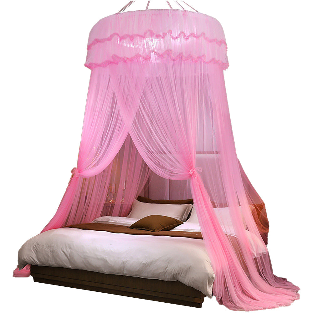 Lace Bed Canopy Drapes Dome Mosquito Net Hanging Bed Curtain Pink