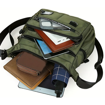 Multi-Pocket Men's Crossbody Shoulder Bag for Outdoor Travel and Commuting -Green