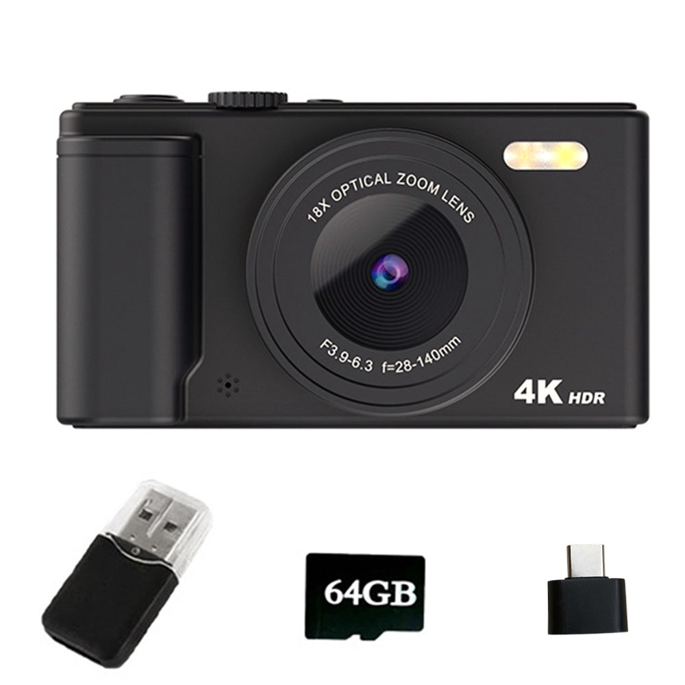 4K Digital Camera with Flip Screen and Autofocus for Vlogging and Photography Beginners Black