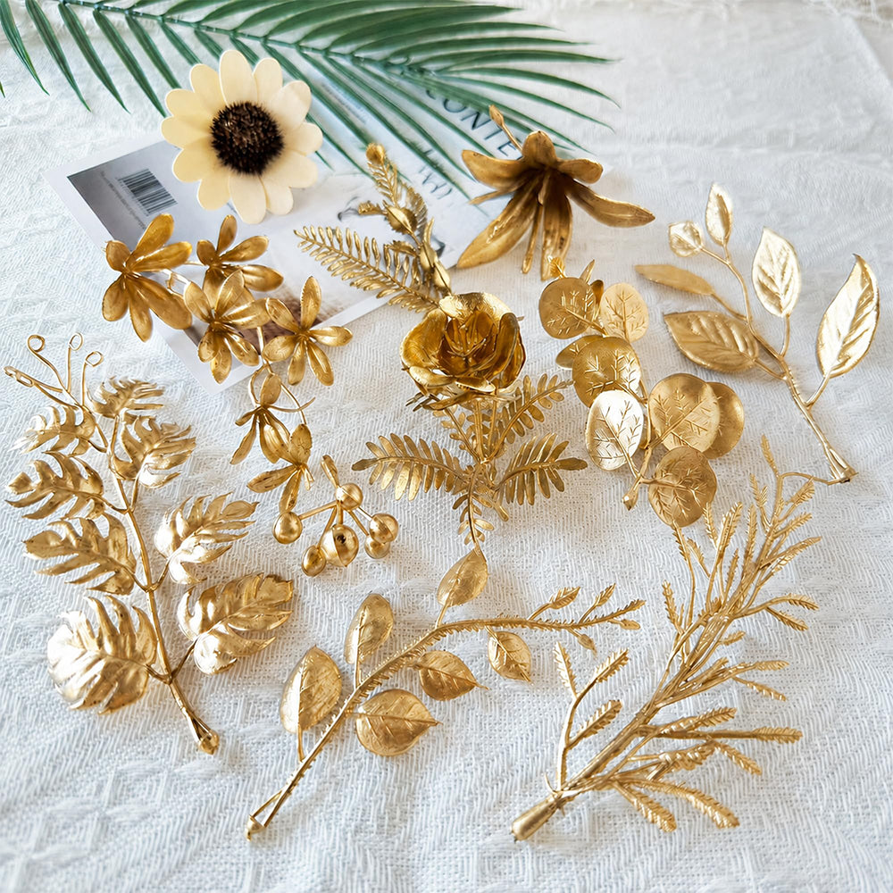 40 Piece Artificial Gold Christmas Leaves in 10 Designs for DIY Crafts