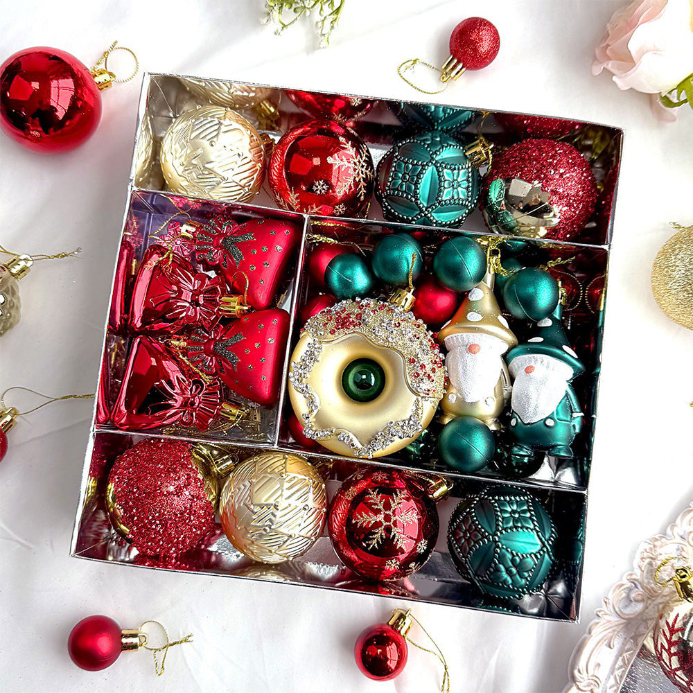 60 Piece Christmas Donut Santa Gnome Ball Hanging Ornament Set - Green