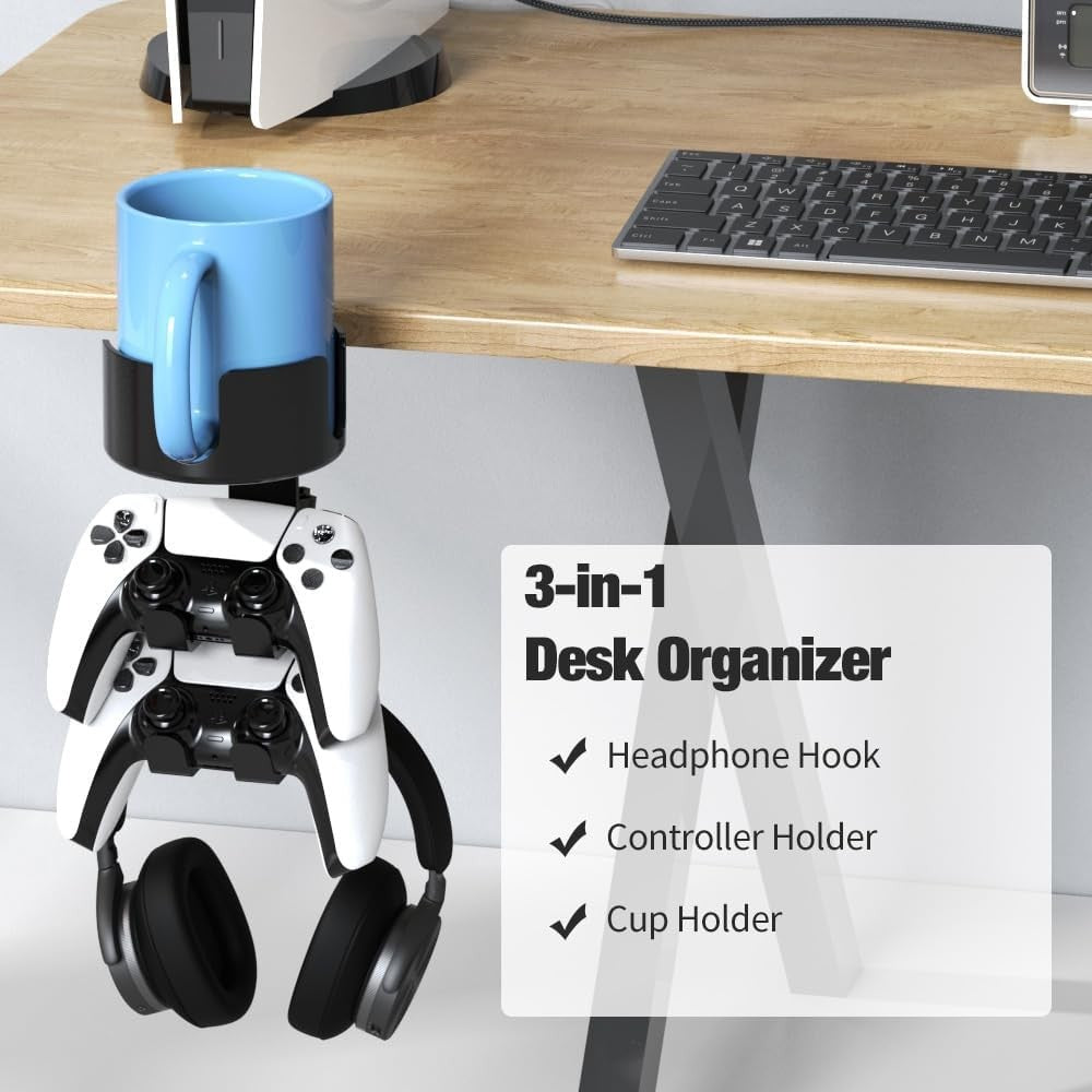 360-degree Rotating Headphone and Controller Holder with Cup Stand