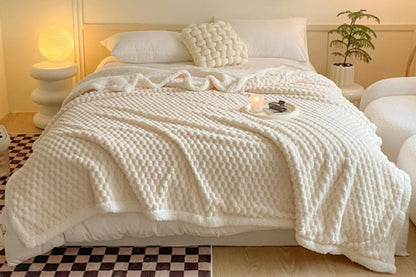 Fluffy Fleece Comforter Soft Warm Winter Jacquard Throw Blanket for Couch Bed -Beige