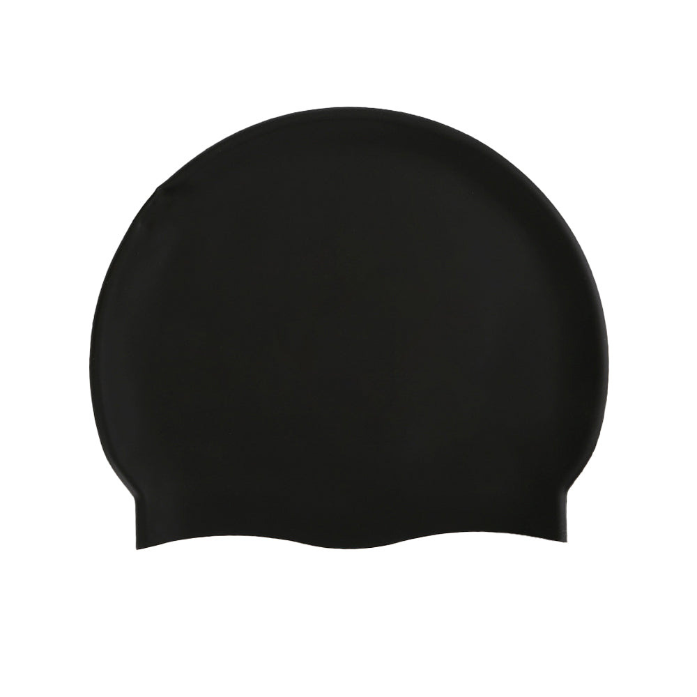 Elastic Silicone Swimming Cap Solid Color Water-resistant Ear Protection Hat Black