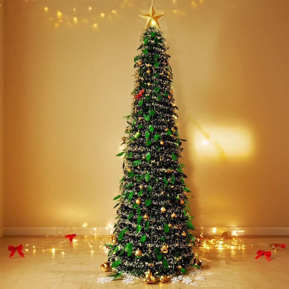 1.5m Foldable Pop Up Christmas Tree with Light Tinsel Christmas Tree