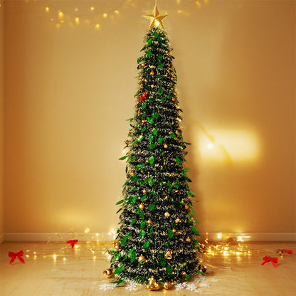 1.5m Foldable Pop Up Christmas Tree with Light Tinsel Christmas Tree