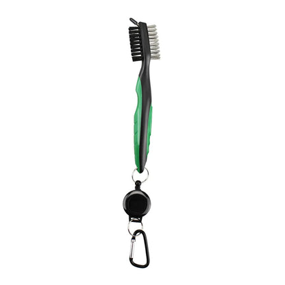 Double Sided Golf Cleaning Brush Club Brush and Groove Brush with Retractable Reel Green
