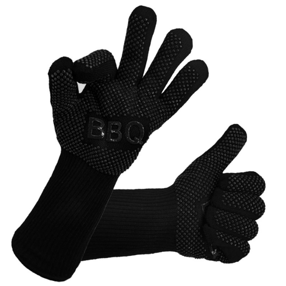 Pair of Heat Resistant Oven Gloves Non-Slip Grill Mittens for Cooking  Barbecuing Baking Black
