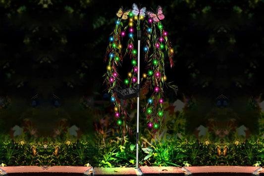 Solar Garden Lights 25LEDs Solar Power Butterfly Flower Lights Waterproof Swaying Tree for Outside Yard Pathway Patio Lawn