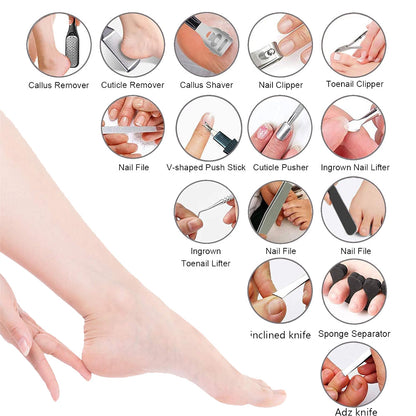 25Pcs Set Pedicure Kit Nail Care Tools Foot Rasp Foot Dead Skin Remover