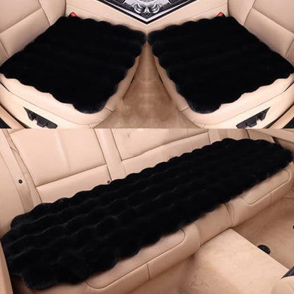 3Pcs Faux Fur Plush Car Seat Cushion Set Non Slip Seat Protector for Winter-Black