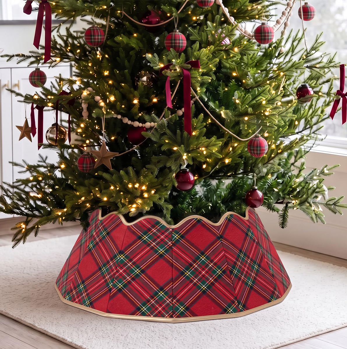 75cm Round Foldable Christmas Tree Skirt with Gold Trim