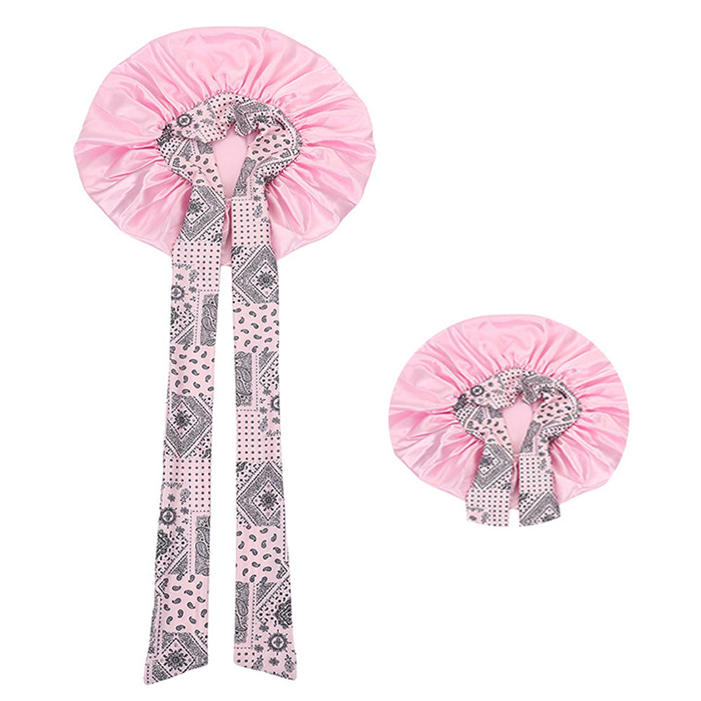 Satin Bonnet for Sleeping Double Layer Sleep Hair Bonnets Caps for Curly Braid Hair-Pink