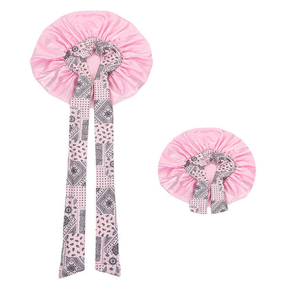 Satin Bonnet for Sleeping Double Layer Sleep Hair Bonnets Caps for Curly Braid Hair-Pink