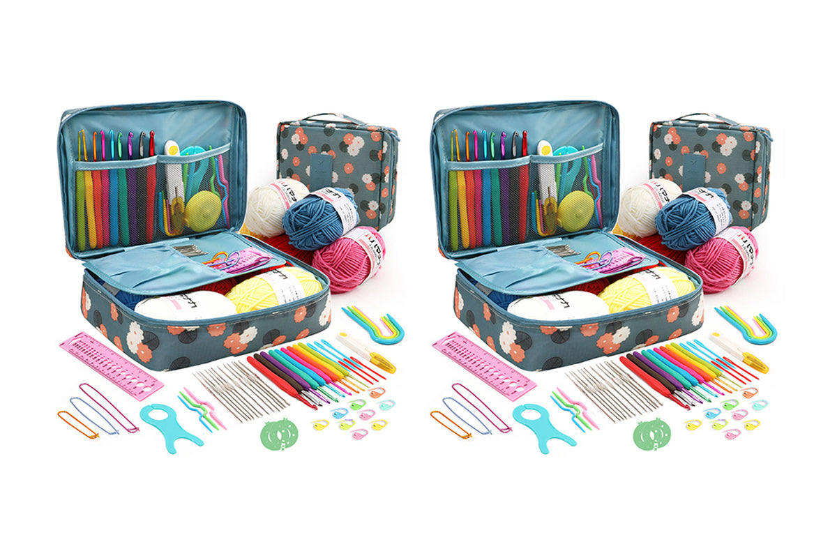116Pcs Crochet Kit Yarn and Knitting Accessories Set with Storage Bag for Beginners-Flower