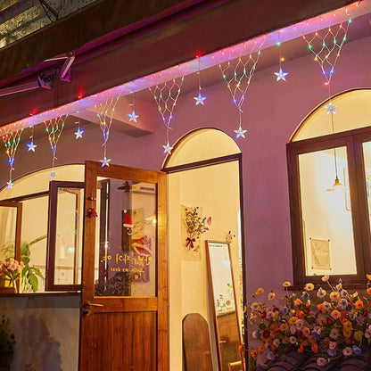 Solar Powered Star String Lights Outdoor Hanging Net Mesh Fairy Lights Multicolor