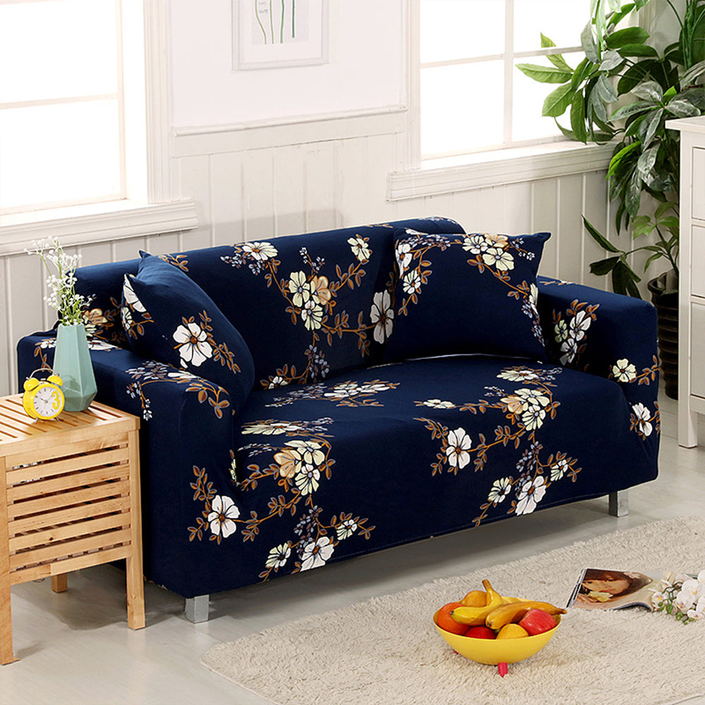 Printed Water Resistant Slipcover Stretch Couch Cover -Navy