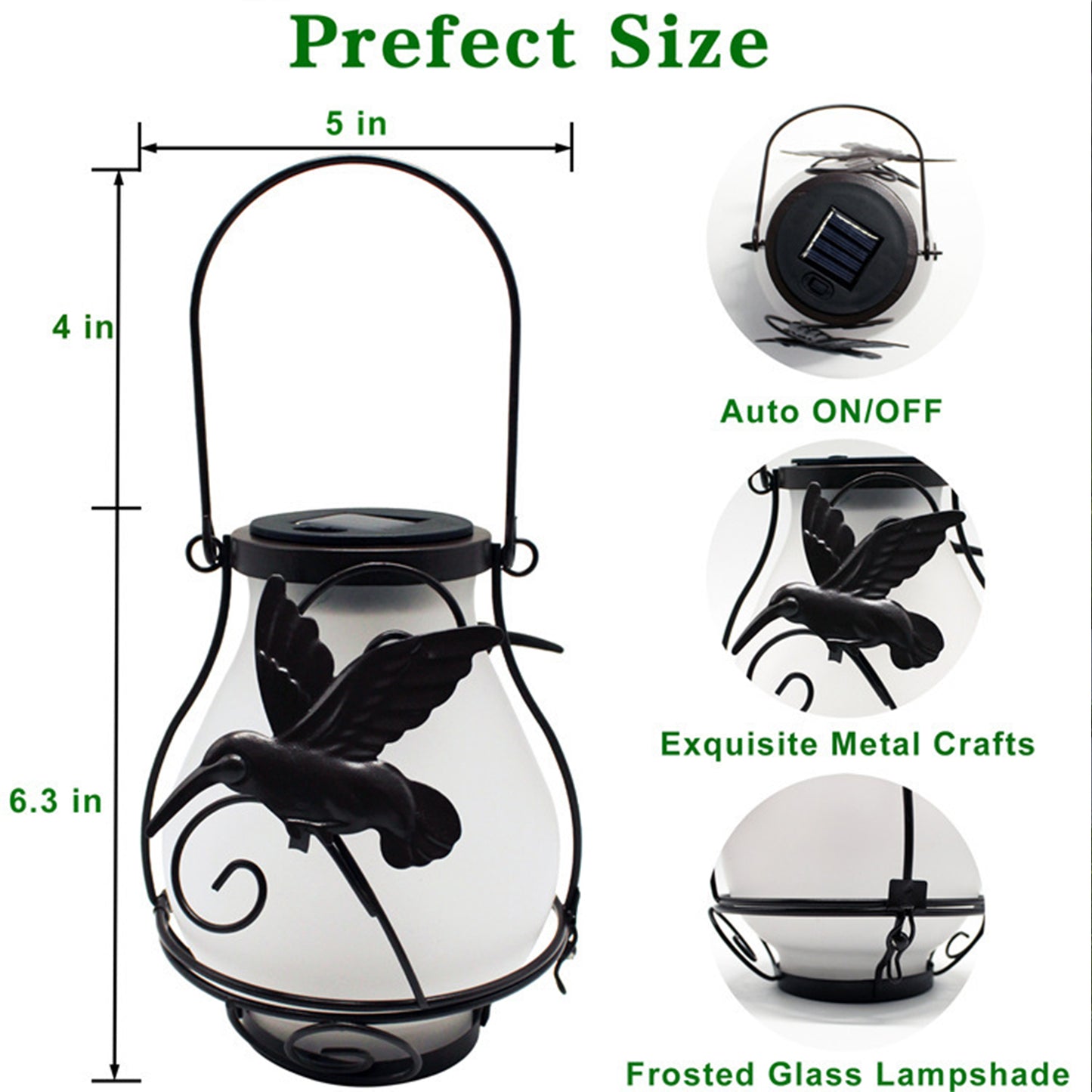 Waterproof LED Flame Lights Metal Solar Lantern Outdoor Hanging Lanterns -Hummingbird Flame Lamp