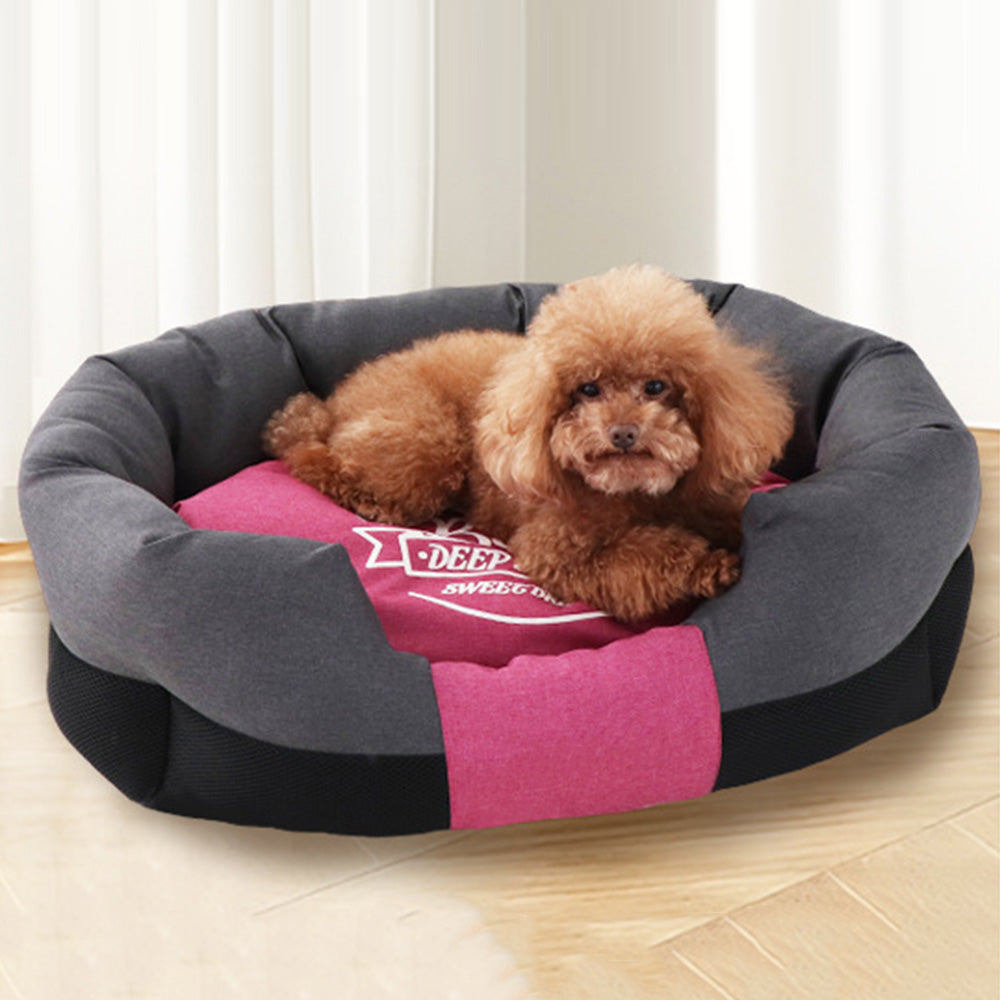 Waterproof Pet Bed with Removable Washable Cover for Small & Medium Cats and Dogs Black and Pink L