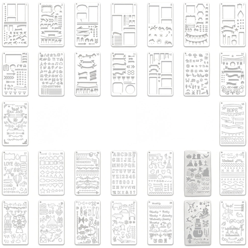 30 Piece A6 PET Reusable Drawing Journal Painting Craft Stencils