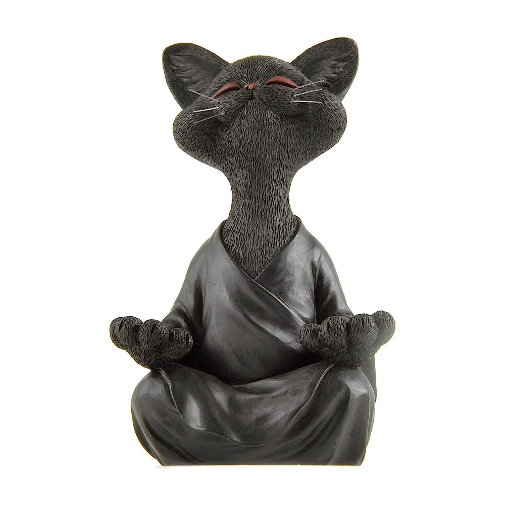 Whimsical Cat Buddha Figurine Meditation Yoga Decor Crafts Gifts 18cm-Black