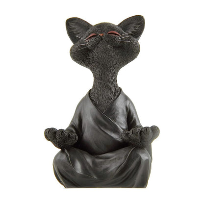 Whimsical Cat Buddha Figurine Meditation Yoga Decor Crafts Gifts 18cm-Black
