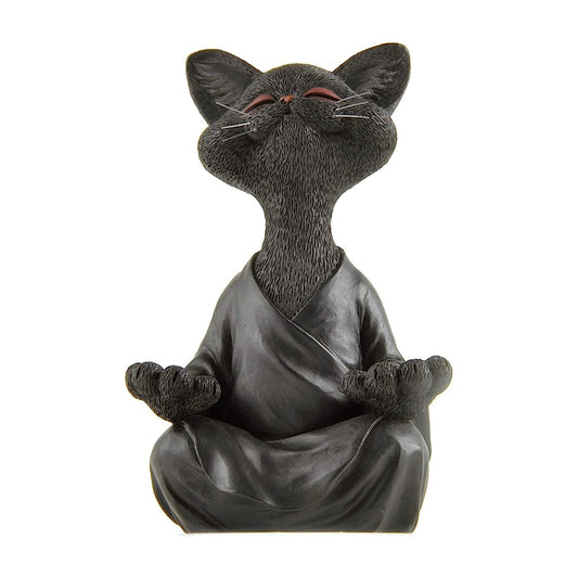 Whimsical Cat Buddha Figurine Meditation Yoga Decor Crafts Gifts 18cm-Black