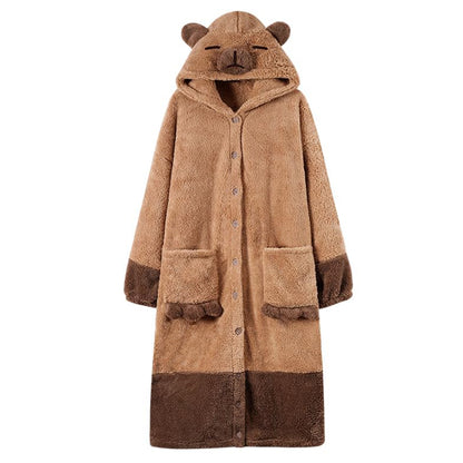 Women Hooded Pajamas Winter Sleepwear Plush Onesie Pajama with Pockets -Capybara