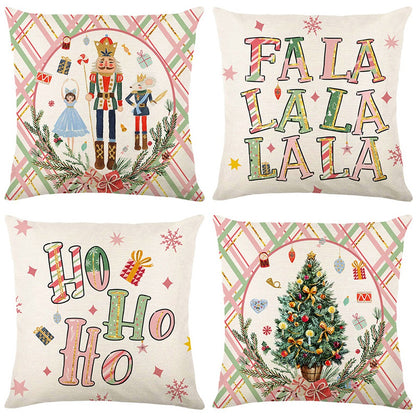 4pcs Merry Christmas Nutcracker Throw Pillow Covers 45x45cm Christmas Pillowcases Decorations For Sofa Couch Without Pillow Core