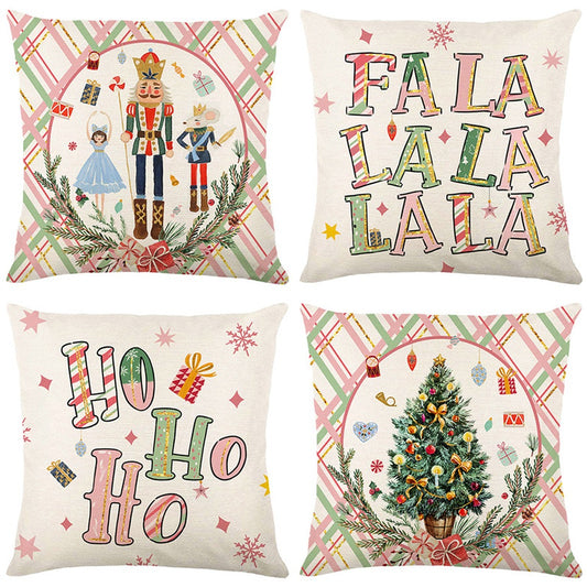 4pcs Merry Christmas Nutcracker Throw Pillow Covers 45x45cm Christmas Pillowcases Decorations For Sofa Couch Without Pillow Core