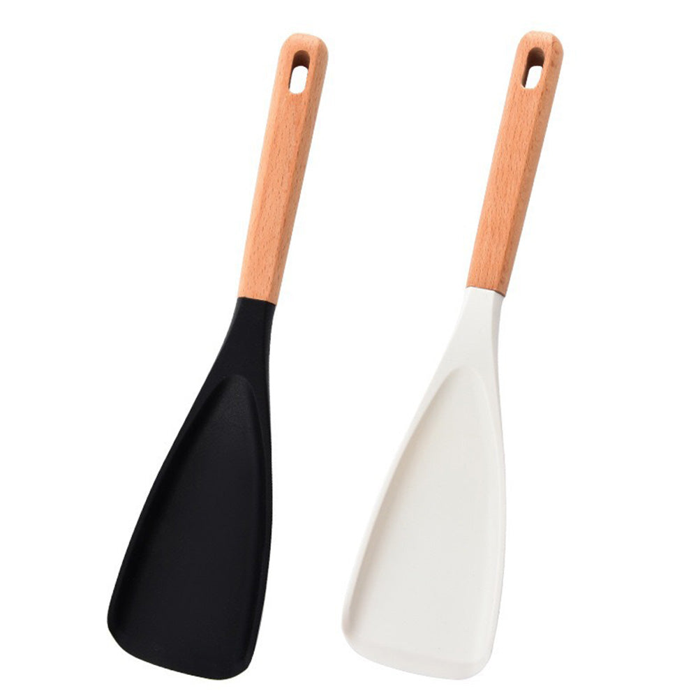 2Pcs Silicone Spoons for Cooking Wood Handle Spoon for Mixing Scoop and Scrape