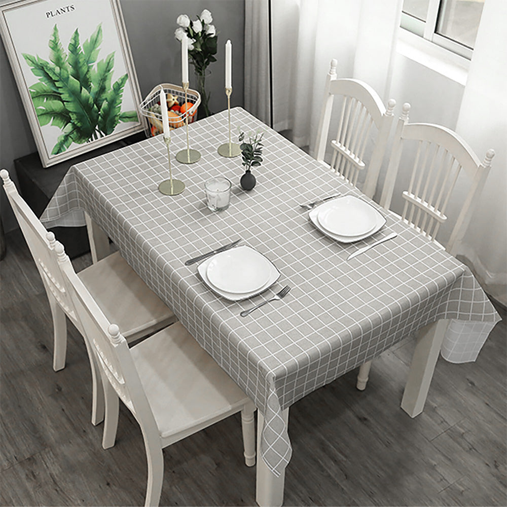 2-Pack PVC Tablecloth Waterproof Oilproof with Checkered Pattern Gray Check