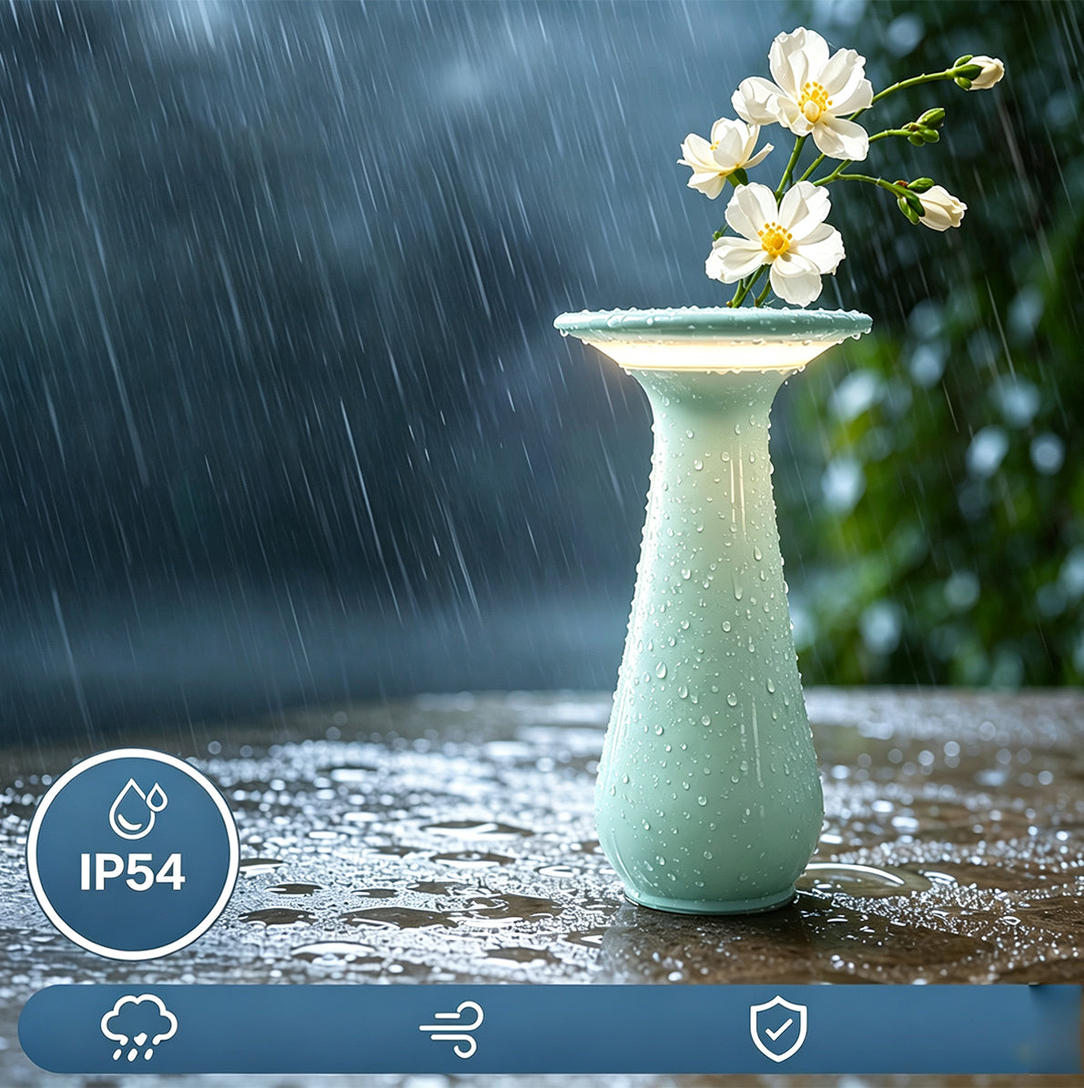 Rechargeable Vase Table Night Light with Warm Dimmable Glow - Green