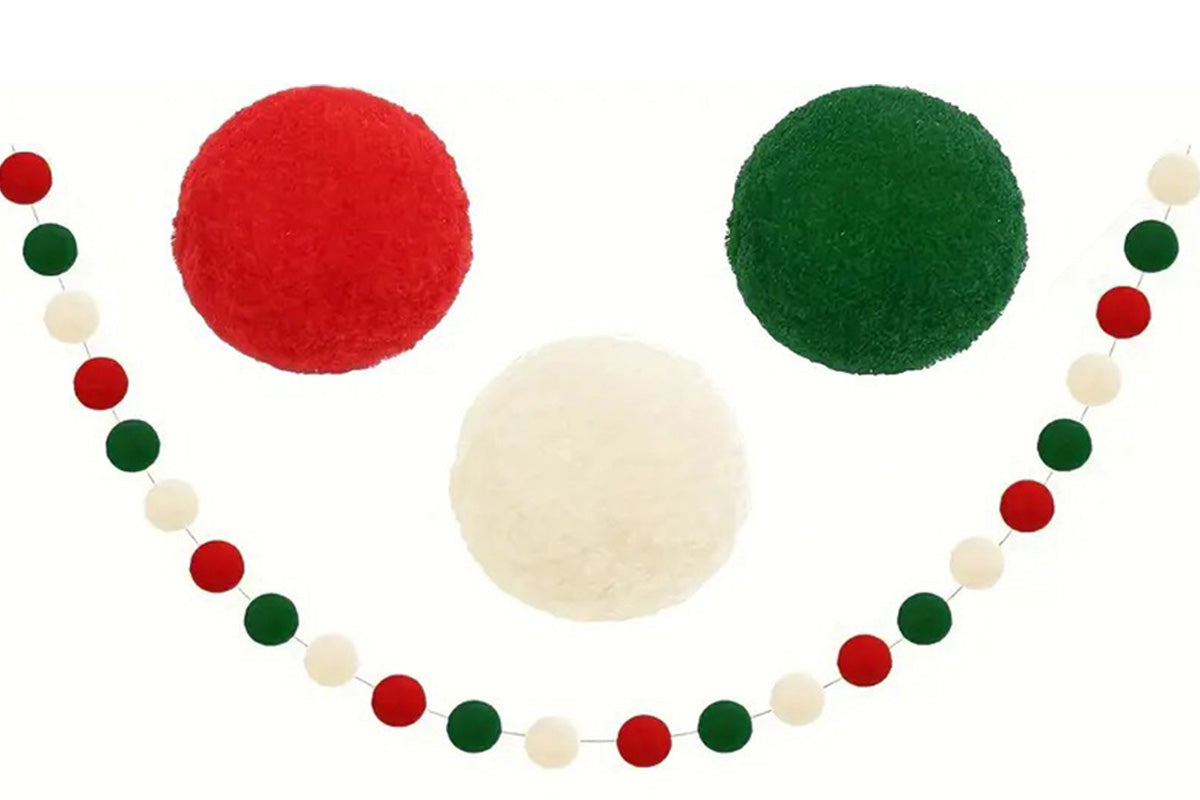 4PCS Christmas Pom Pom Garland Hanging Ball For Christmas Tree Party Decor