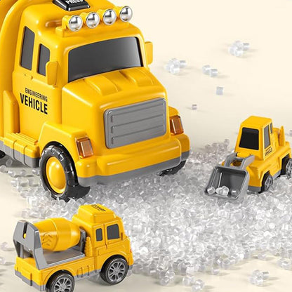 Construction Truck Toys with 6 Mini Cars for Kids Electric Carrier Toy Set