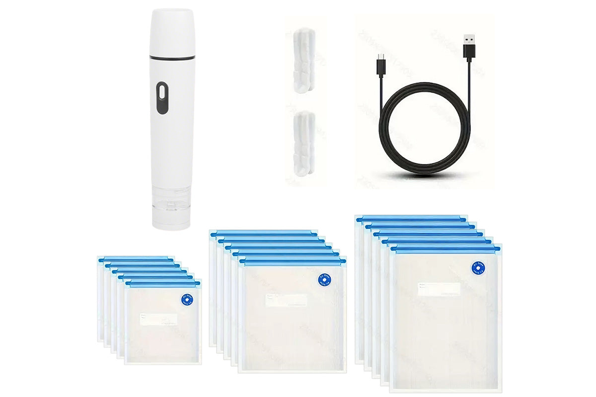 Compact Food Vacuum Sealer with 15 Reusable Vacuum Bags
