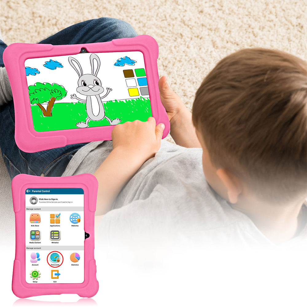 7 Inch Kids Tablet Android 10.0 Quad Core 16GB with Shockproof Silicone Case-Pink