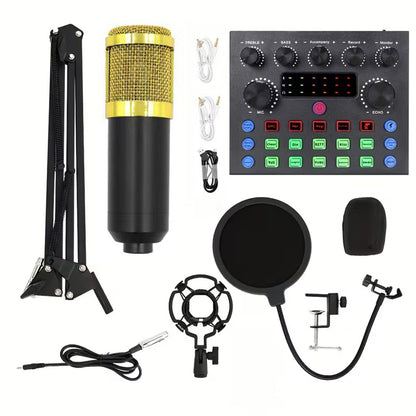 Recording Condenser Microphone Kit with Sound Card for Streaming YouTube TikTok -Gold
