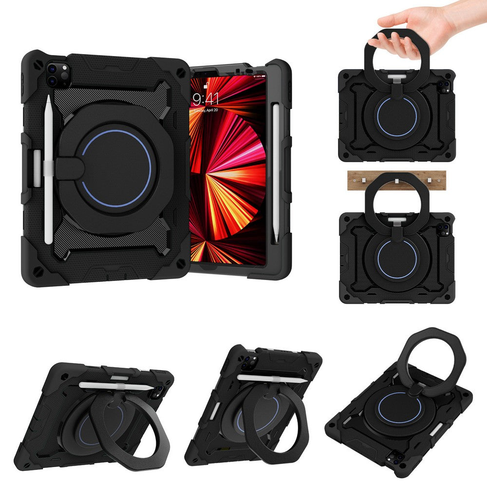 Shockproof Rugged Protective Case with Pencil Holder for iPad Air 6 Pro 11-Black
