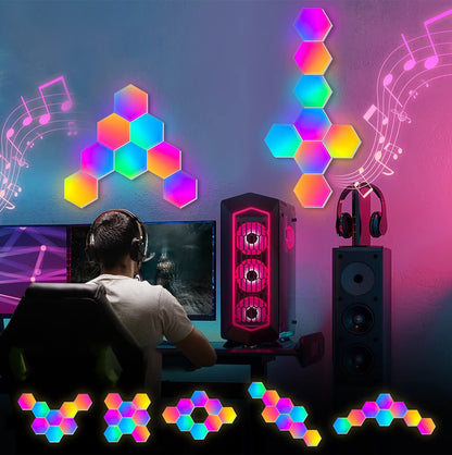 8 Piece Hexagon RGB LED Wall Light Set APP Control Music Sync Decor