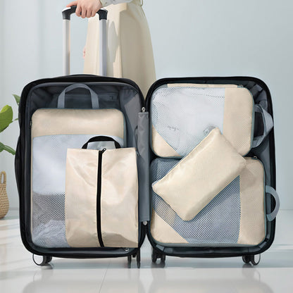 8 Set Compression Packing Cubes For Travel Essentials Expandable Luggage Storage Bags Set  with Laundry Beige