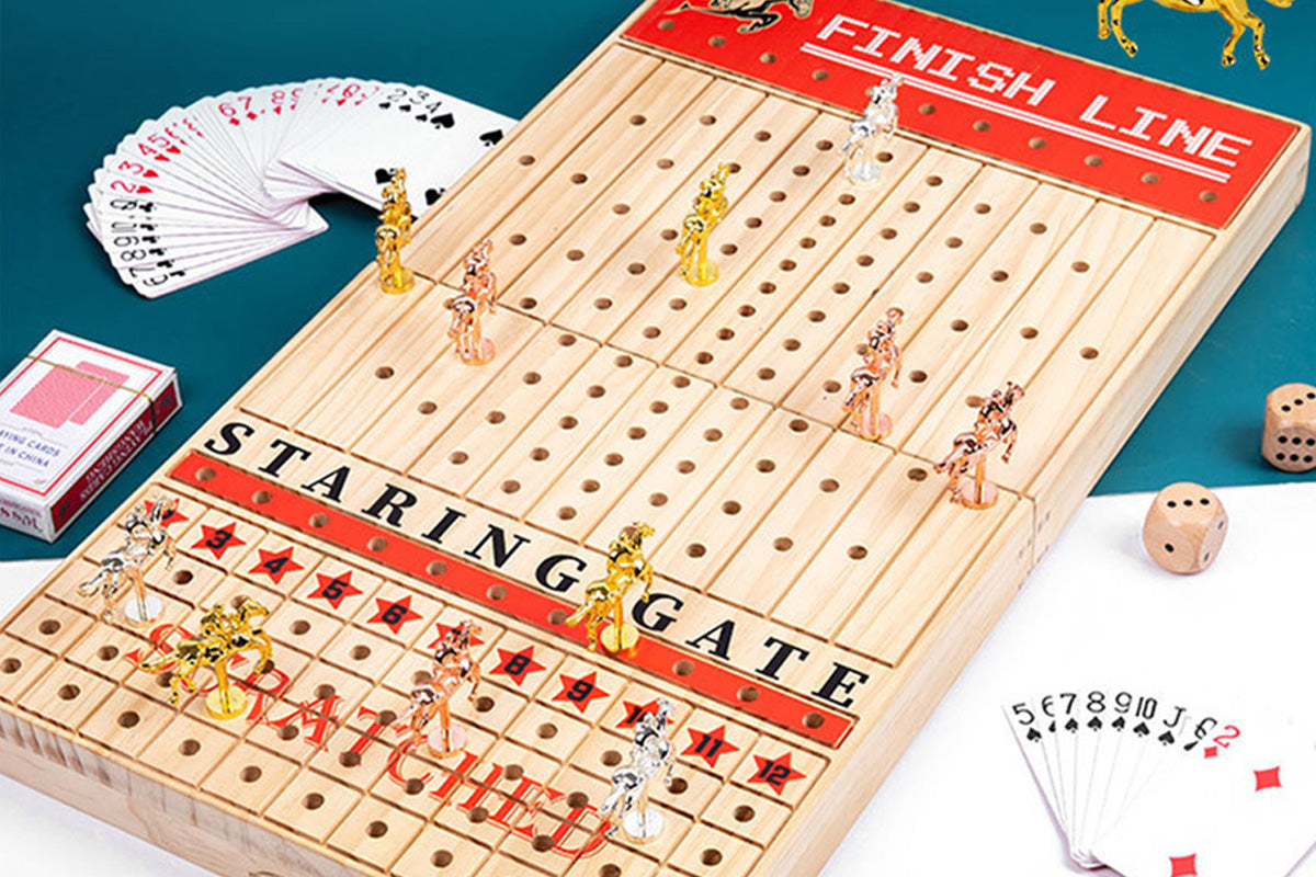 Horse Racing Game Foldable Solid Wood Horse Games Horse Race Board Game With 11 Race Horses