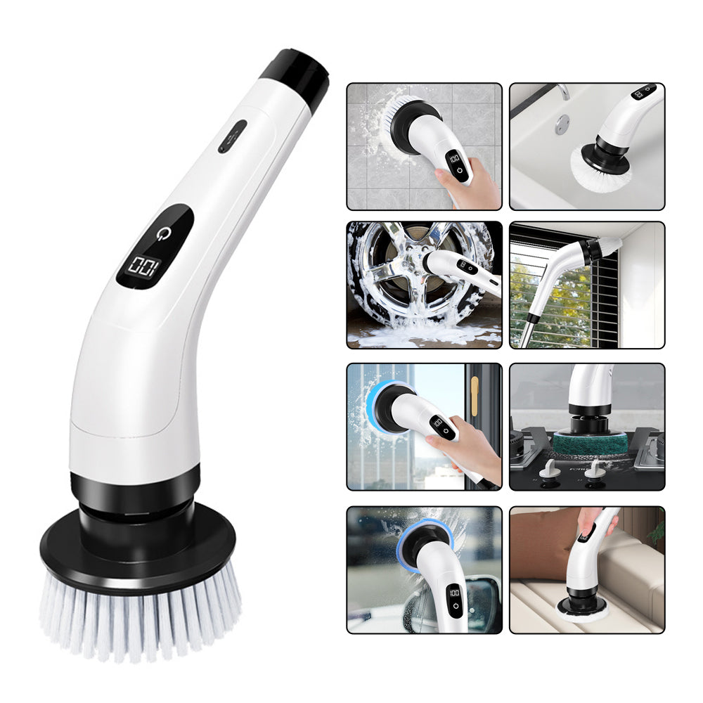 8-in-1 Handheld Electric Spin Scrubber Cordless Car Floor Cleaning Brush