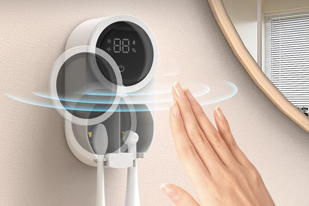 Wall Mounted Toothbrush Holder and Cleaner with Smart Light Cleaning and Fan Drying