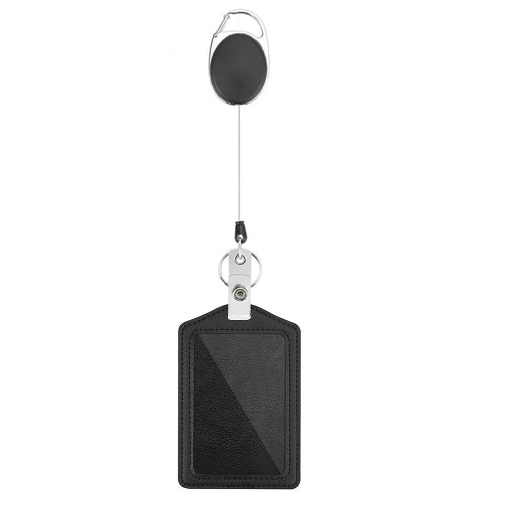 2Pcs PU ID Card Holder with Retractable Badge Reel