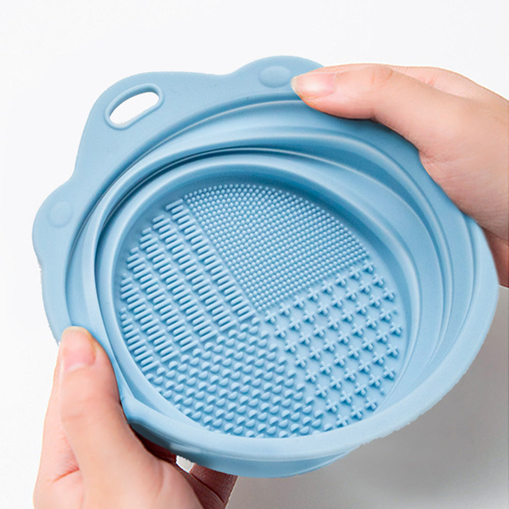 2Pcs Foldable Makeup Brush Cleaner Bowl Portable Silicone Cleaning Tool for Cosmetic Brushes Powder Puffs Sponges Blue